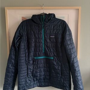 Patagonia Navy Dark Blue Quilted Jacket with Teal Trim